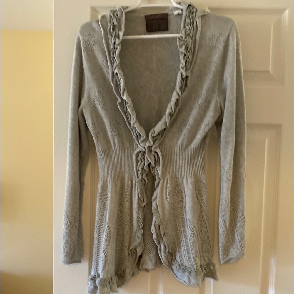 Women's Gray Ruffled Sweater